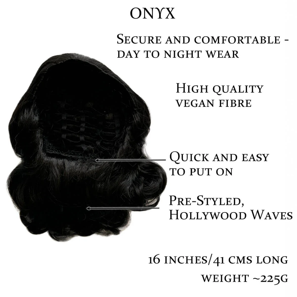 Onyx: 1950s Vintage Hollywood Waves Half Wig - Image 21