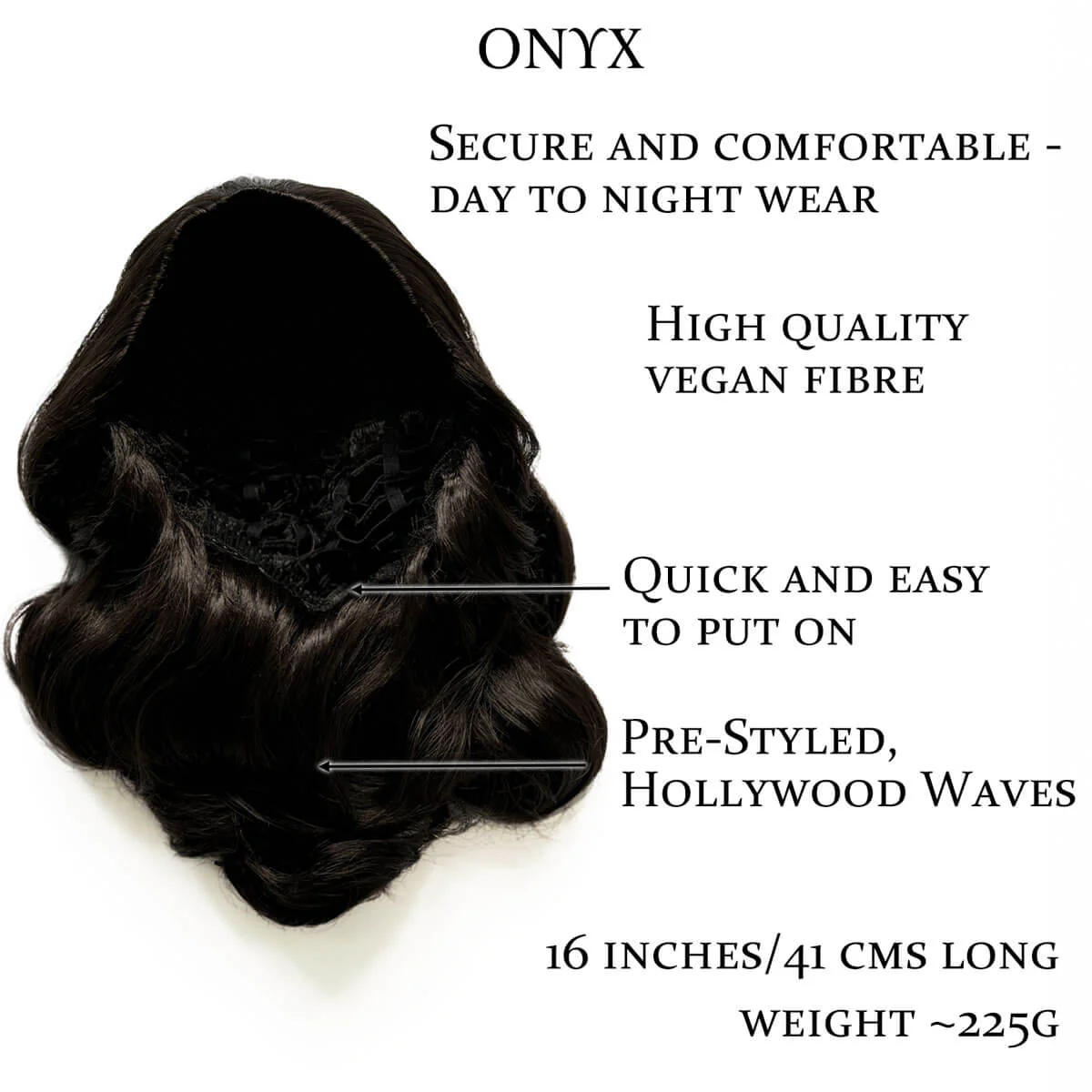 Onyx: 1950s Vintage Hollywood Waves Half Wig - Image 38