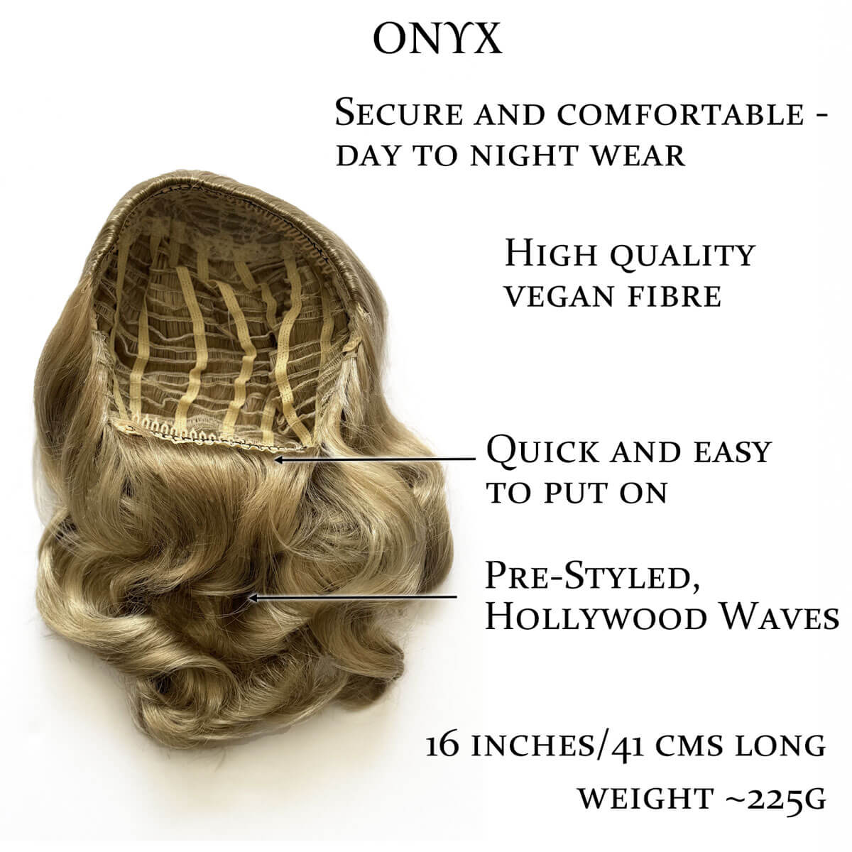 Onyx: 1950s Vintage Hollywood Waves Half Wig - Image 58