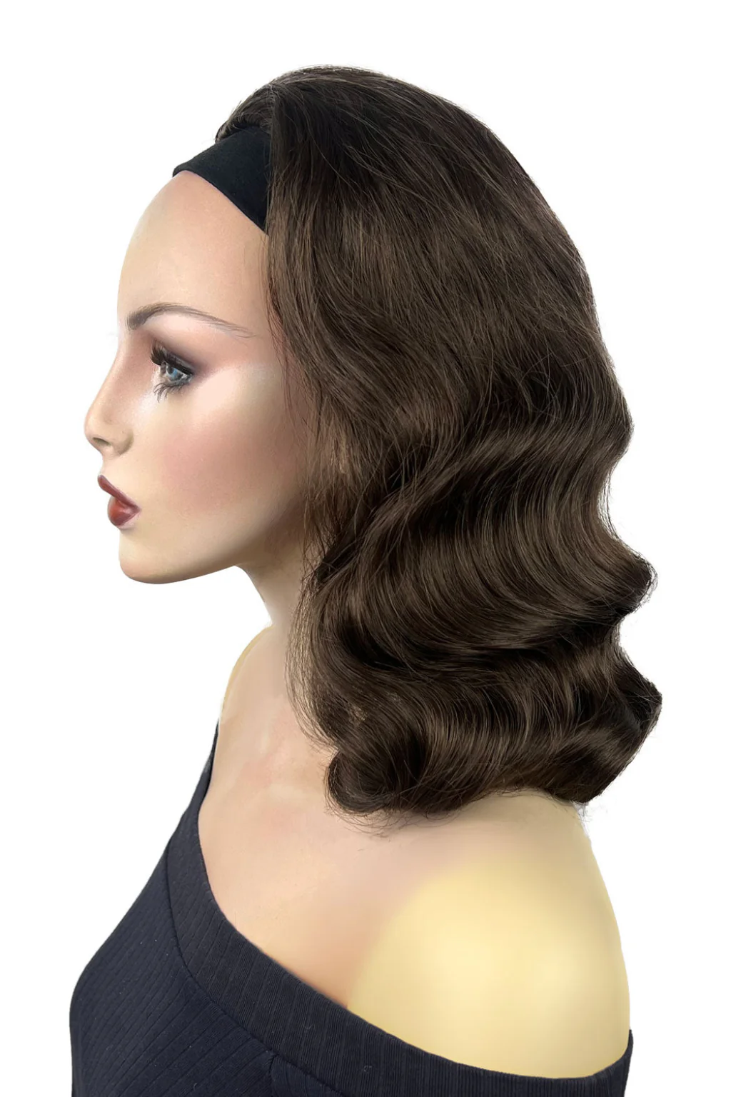 Half wig hairpiece, just below shoulder length, with deep finger waves: Deborah - Image 13