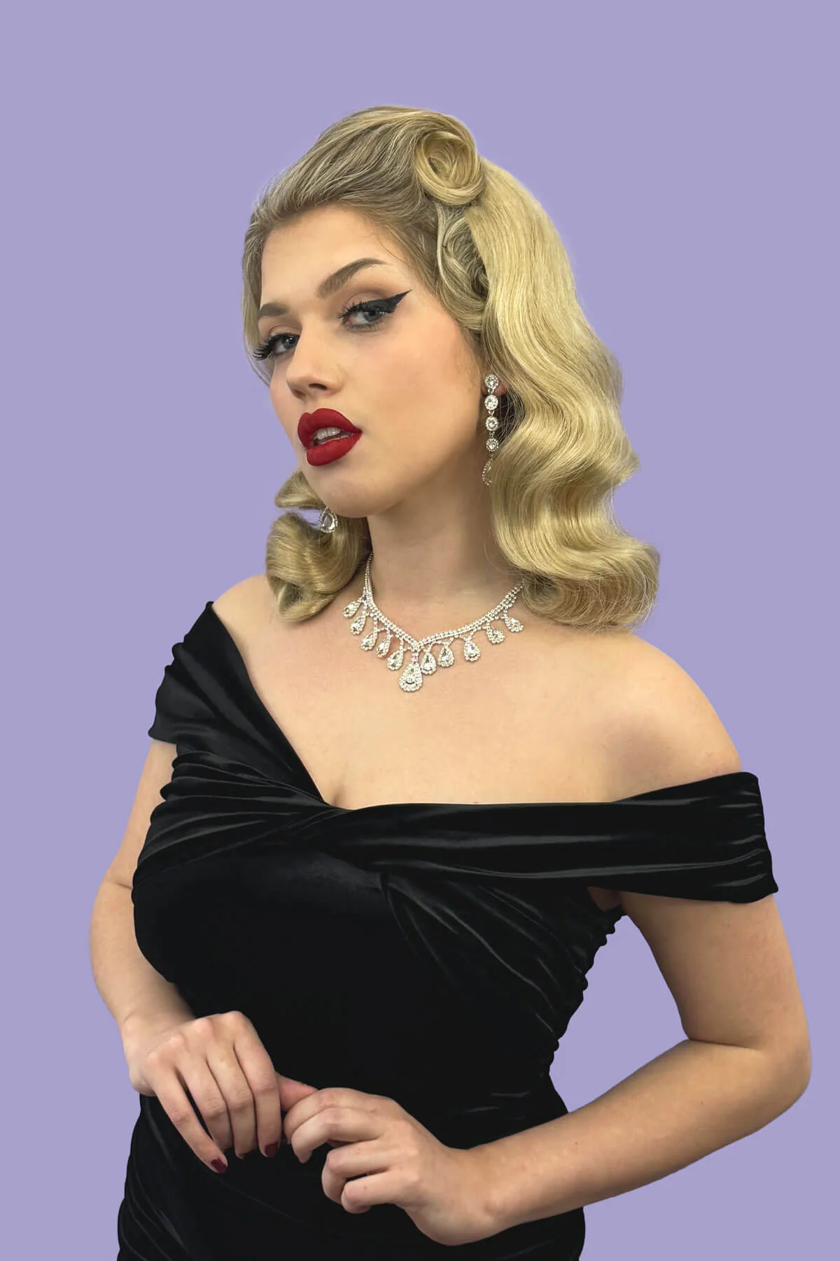 Half wig hairpiece, just below shoulder length, with deep finger waves: Deborah - Image 2
