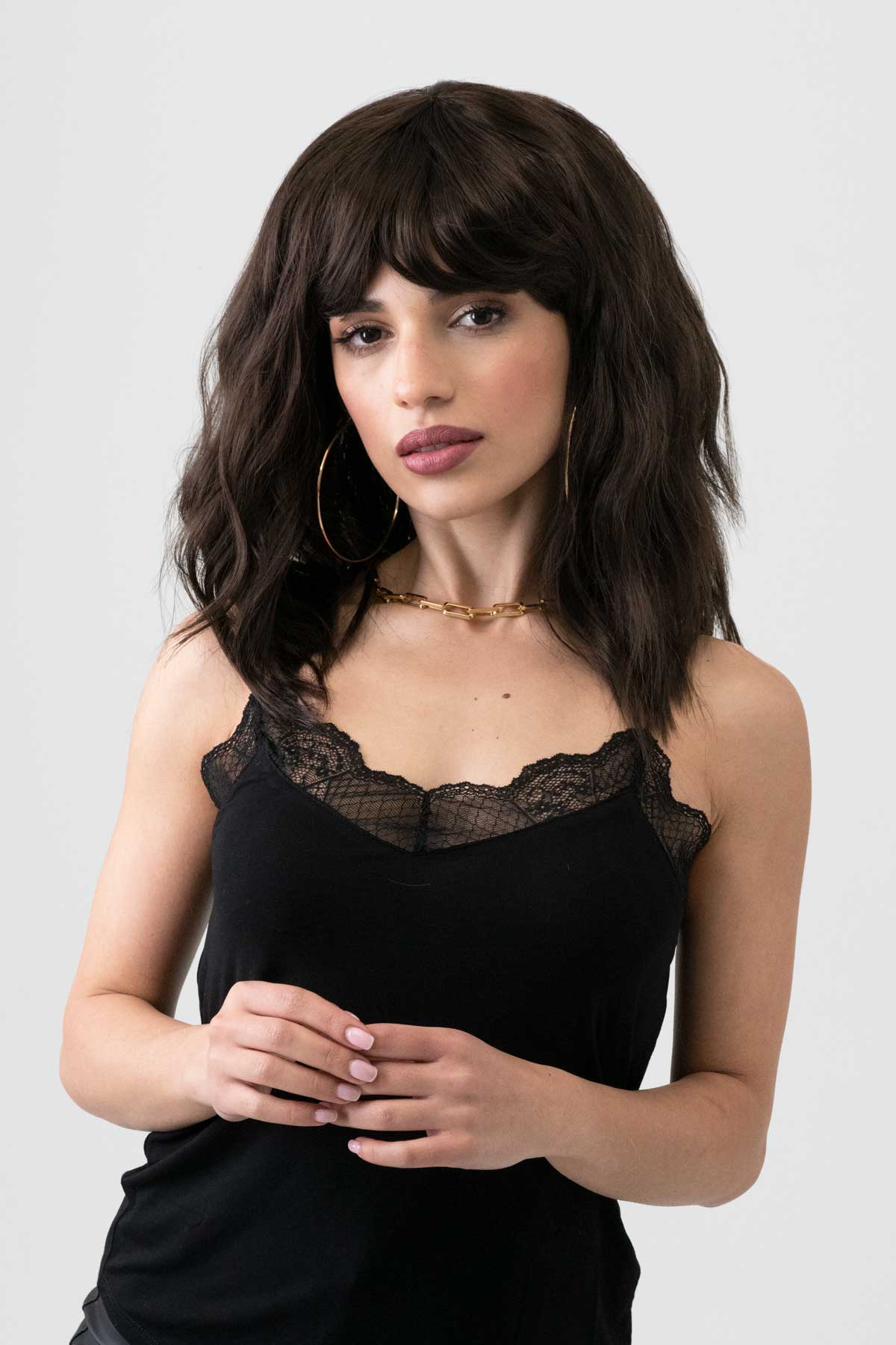 Dark chocolate brown long wavy bob wig: Roxy - Image 3