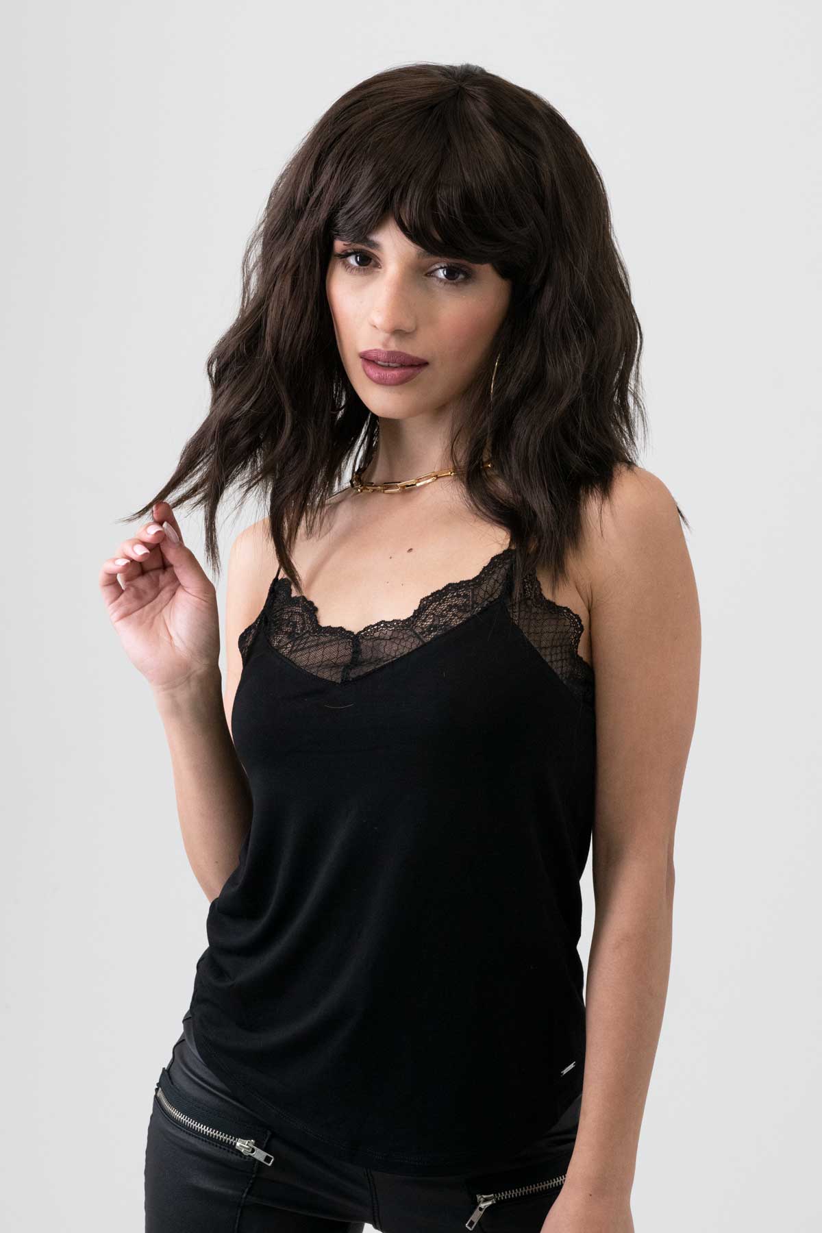 Dark chocolate brown long wavy bob wig: Roxy - Image 5