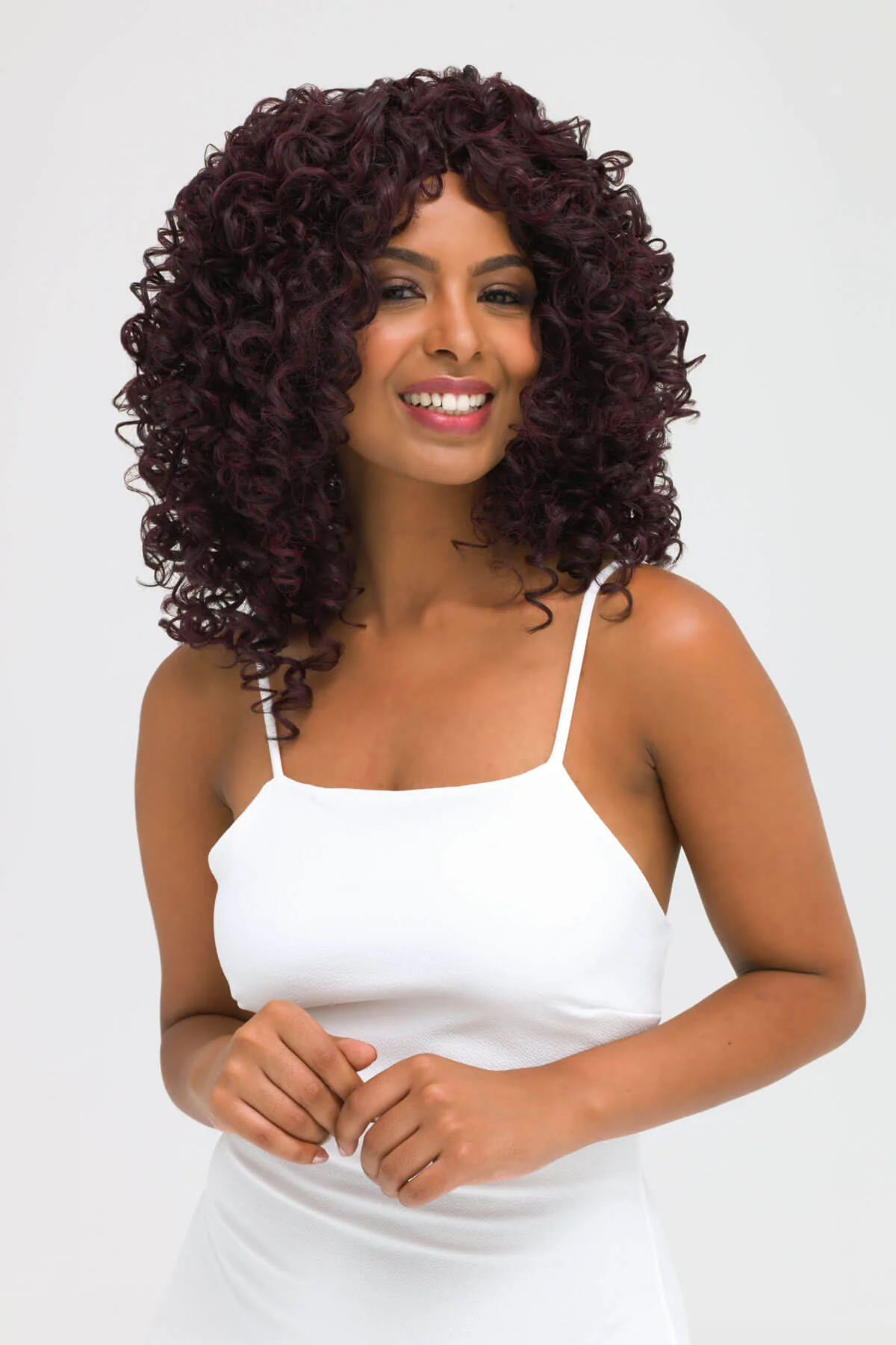 Afro, corkscrew curly lace front wig, black and purple: Anna - Image 3