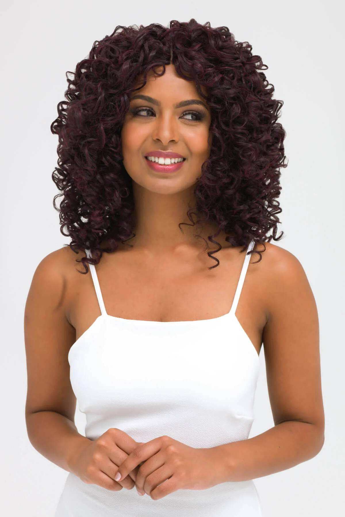 Afro, corkscrew curly lace front wig, black and purple: Anna - Image 4