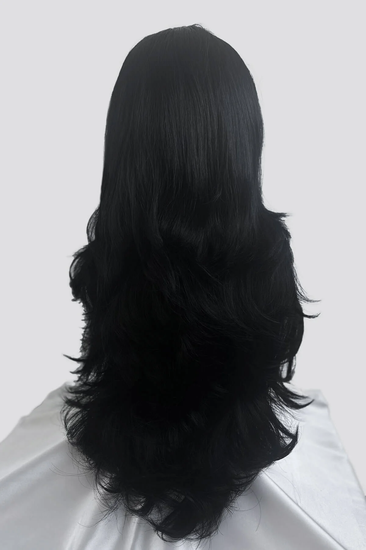 Black half wig hairpiece (3/4 wig), long layers: Aislynn - Image 4