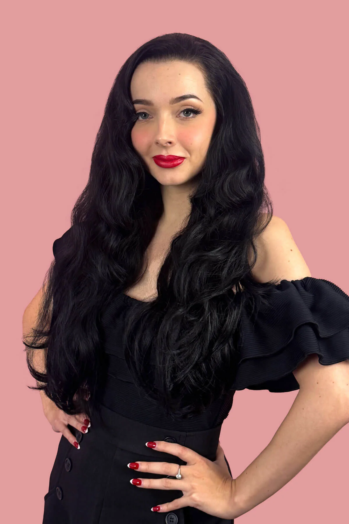 Black half wig hairpiece (3/4 wig), long layers: Aislynn - Image 6