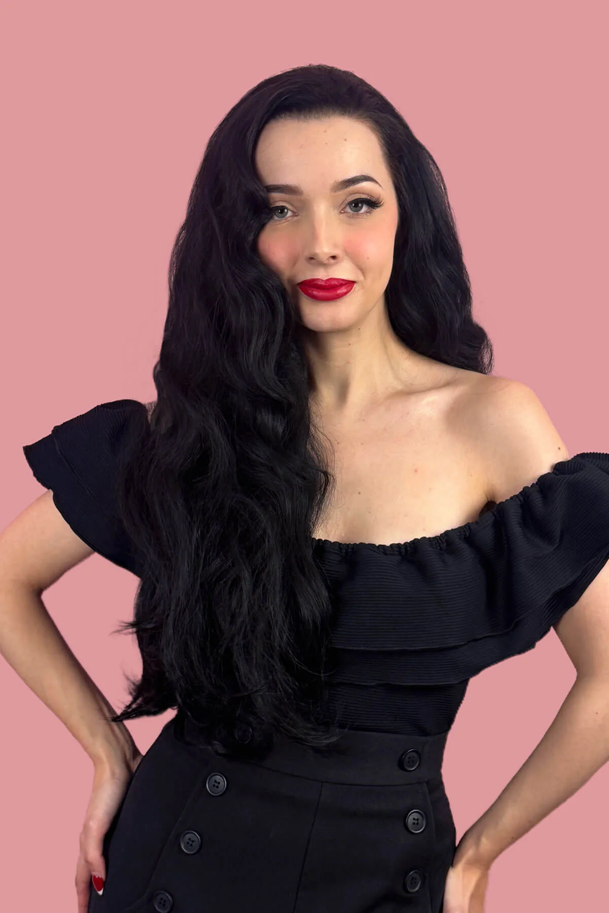 Black half wig hairpiece (3/4 wig), long layers: Aislynn - Image 7