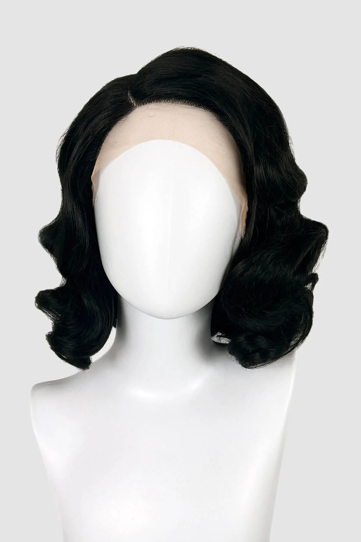 Black lacefront wig, pinup/vintage style, mid length with finger waves: Etta - Image 2