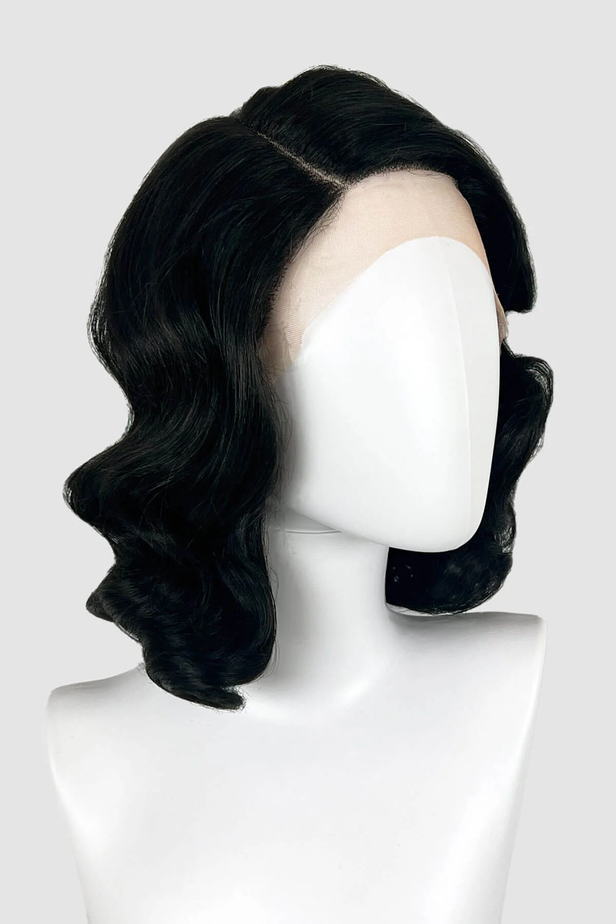 Black lacefront wig, pinup/vintage style, mid length with finger waves: Etta - Image 4