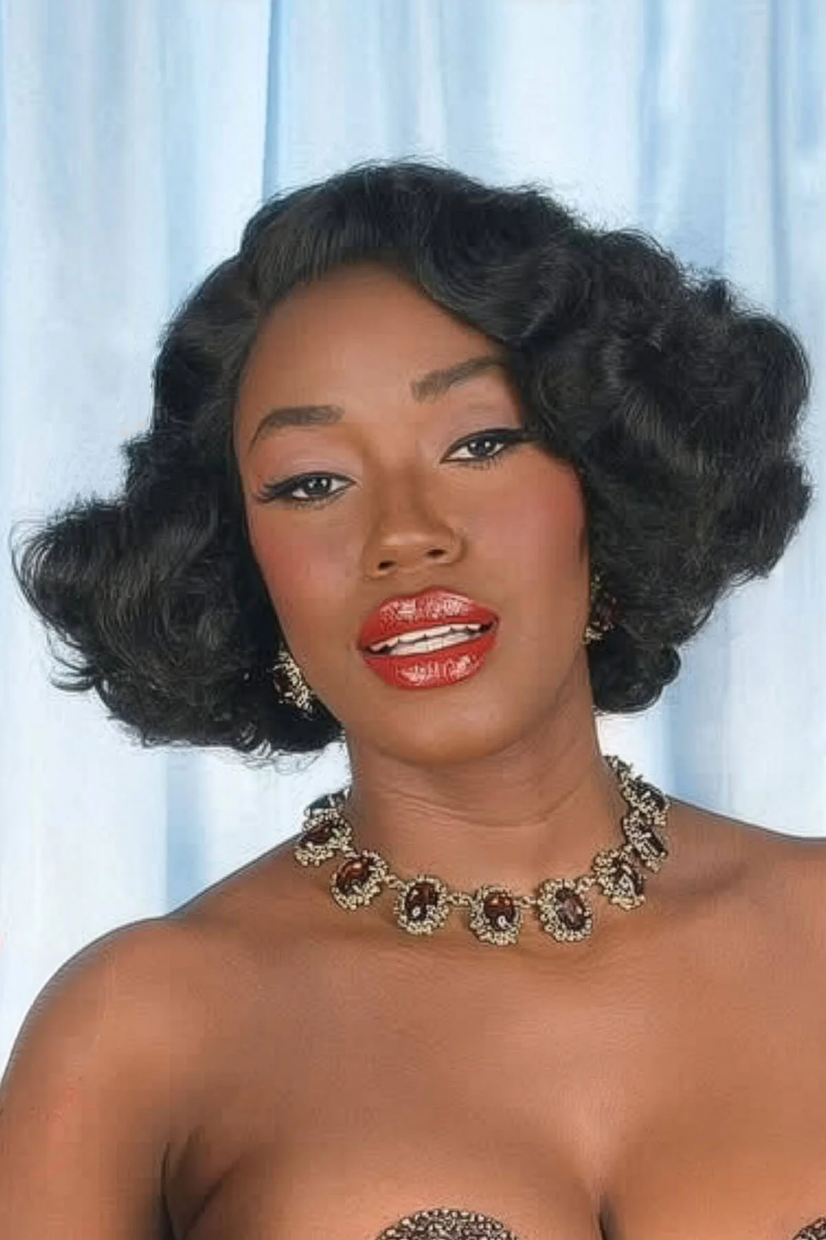 Black lace front wig, short with finger waves: Viola - Image 3