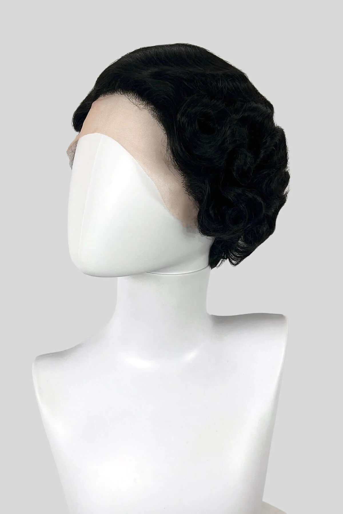 Black lace front wig, short with finger waves: Viola - Image 5