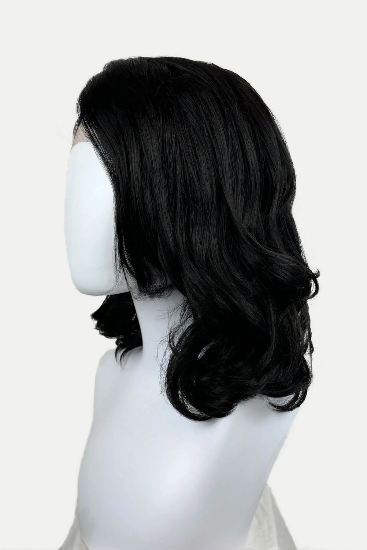 Black shoulder length long bob (lob) lace front wig with side sweeping fringe/bangs: Amaris - Image 4