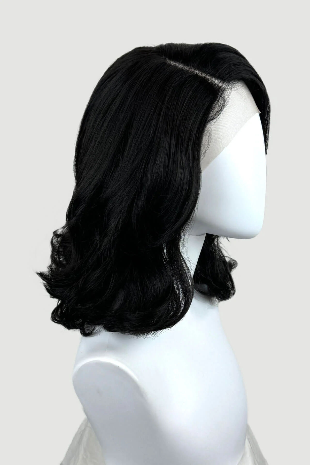 Black shoulder length long bob (lob) lace front wig with side sweeping fringe/bangs: Amaris - Image 5