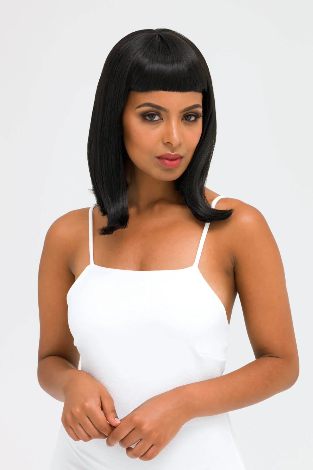 Black long bob wig with a short retro, rockabilly-style fringe: Beth - Image 5