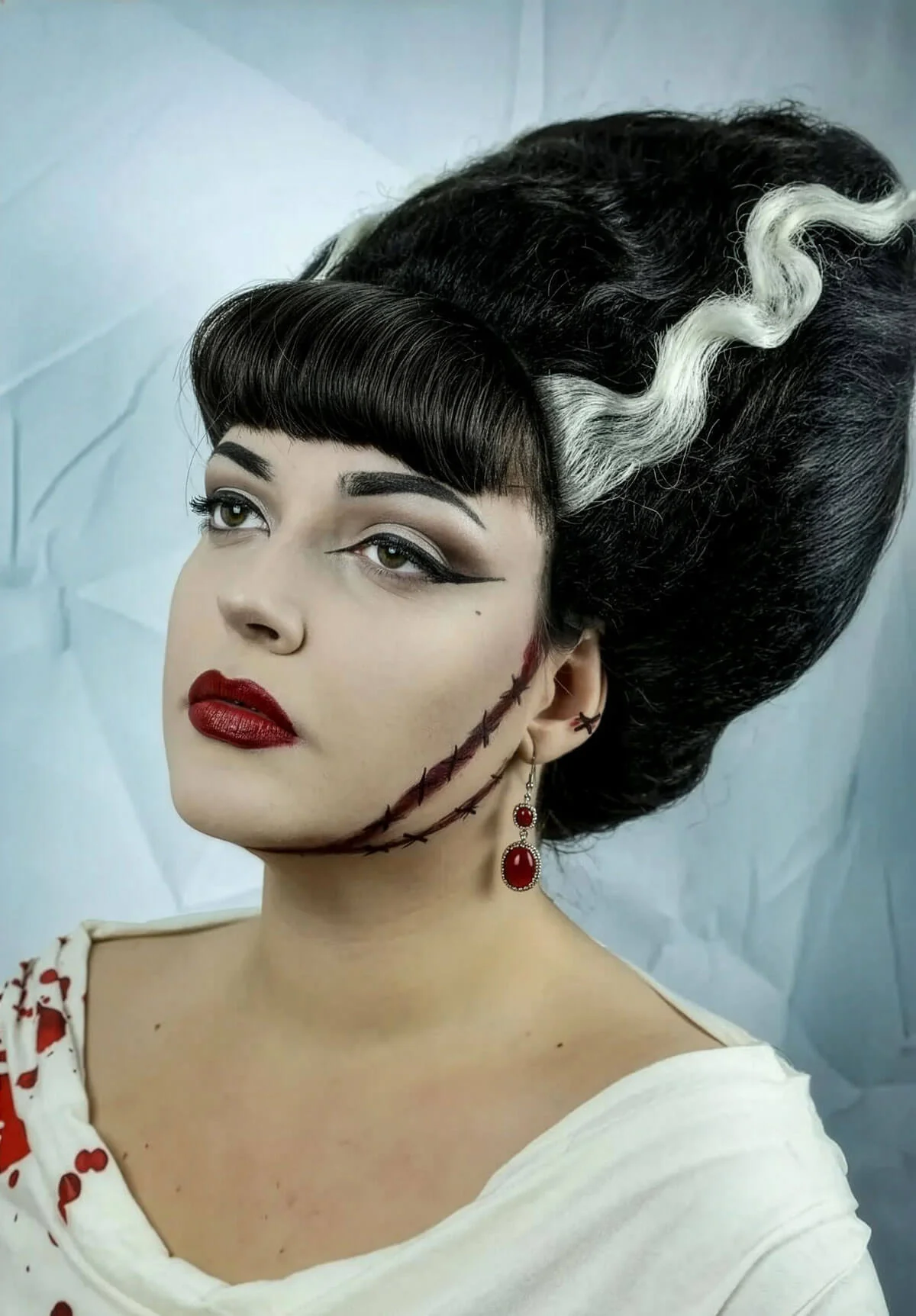 Bride of Frankenstein lacefront wig, black with platinum streaks: Eva - Image 5