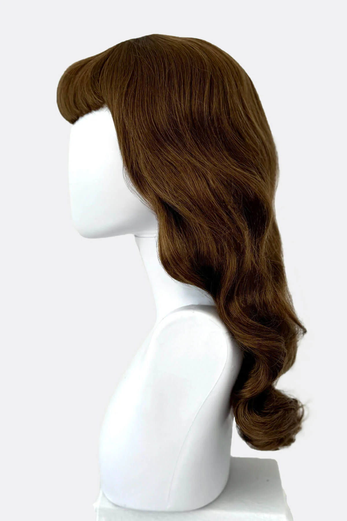 Brown pinup style wig, with long waves and a short fringe: Rosie - Image 6