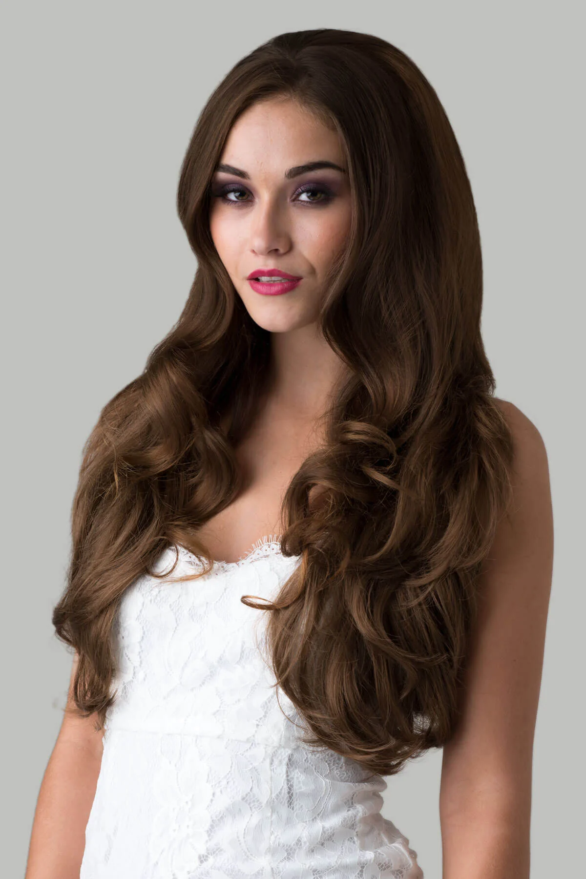 Simone - Bouncy Blowout Style Long Layered Brown Half Wig - Image 28
