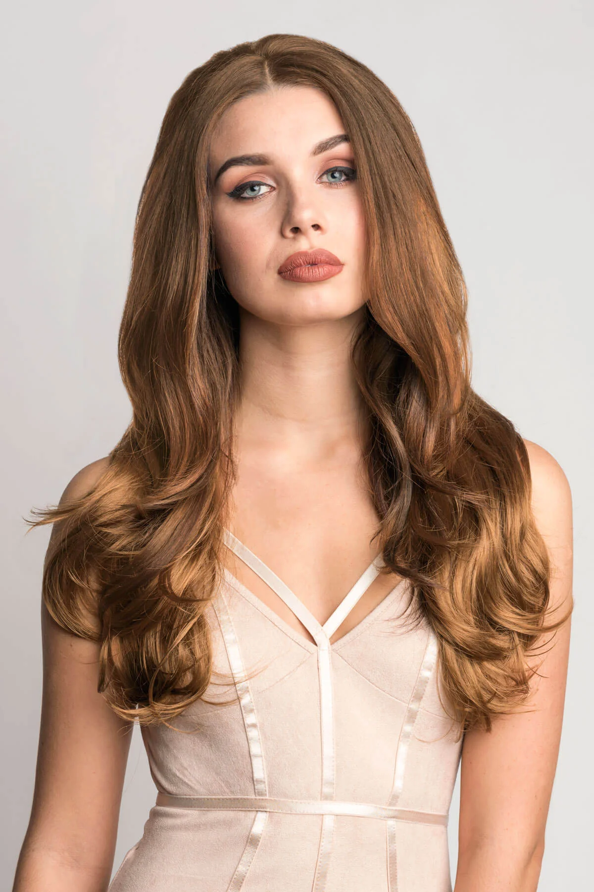 Simone - Bouncy Blowout Style Long Layered Brown Half Wig - Image 33