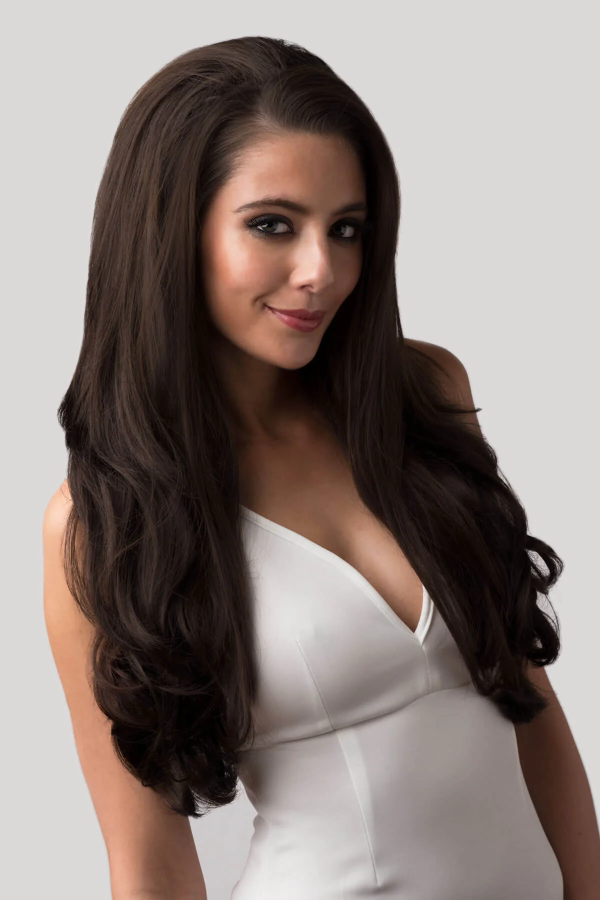 Simone - Bouncy Blowout Style Long Layered Brown Half Wig - Image 8