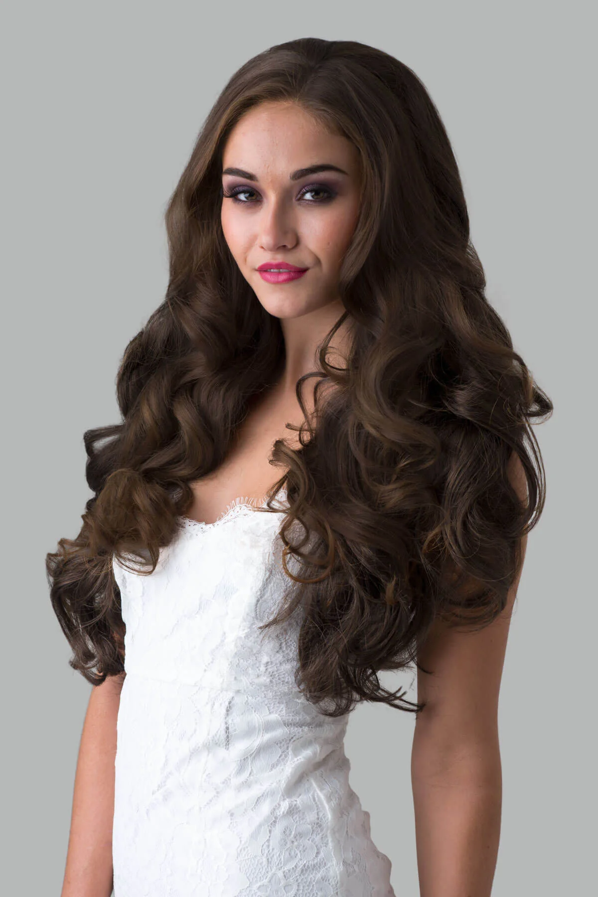 Chelsea - Super Full Volume Long Loose Curls Brown  Half Wig - Image 6