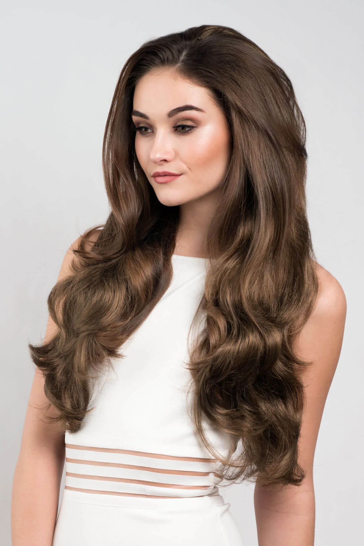 Chelsea - Super Full Volume Long Loose Curls Brown  Half Wig - Image 9