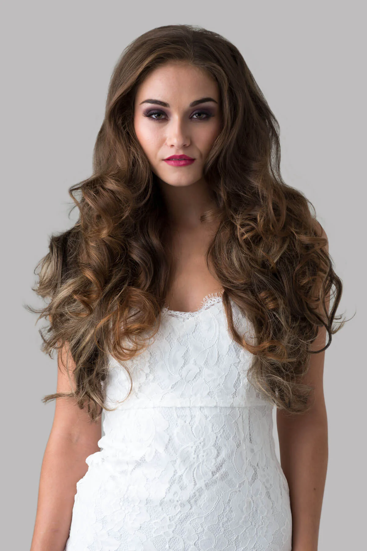 Brown half wig with blonde highlights with big loose curls: Nickie - Image 2