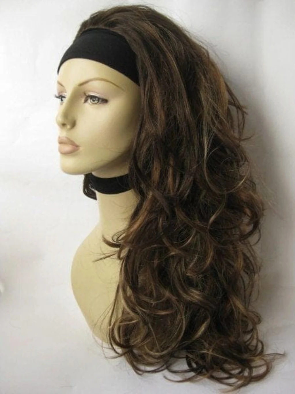 Brown half wig with blonde highlights with big loose curls: Nickie - Image 3