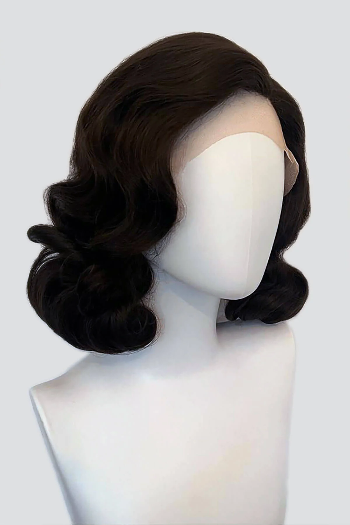 Brown lace front wig, pinup/vintage style, mid length with finger waves: Agatha - Image 3