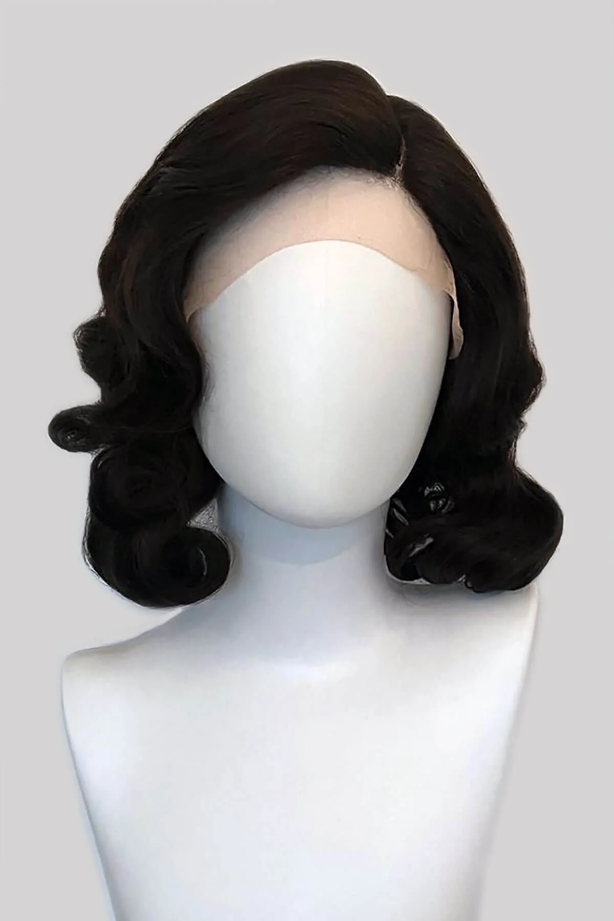Brown lace front wig, pinup/vintage style, mid length with finger waves: Agatha - Image 4