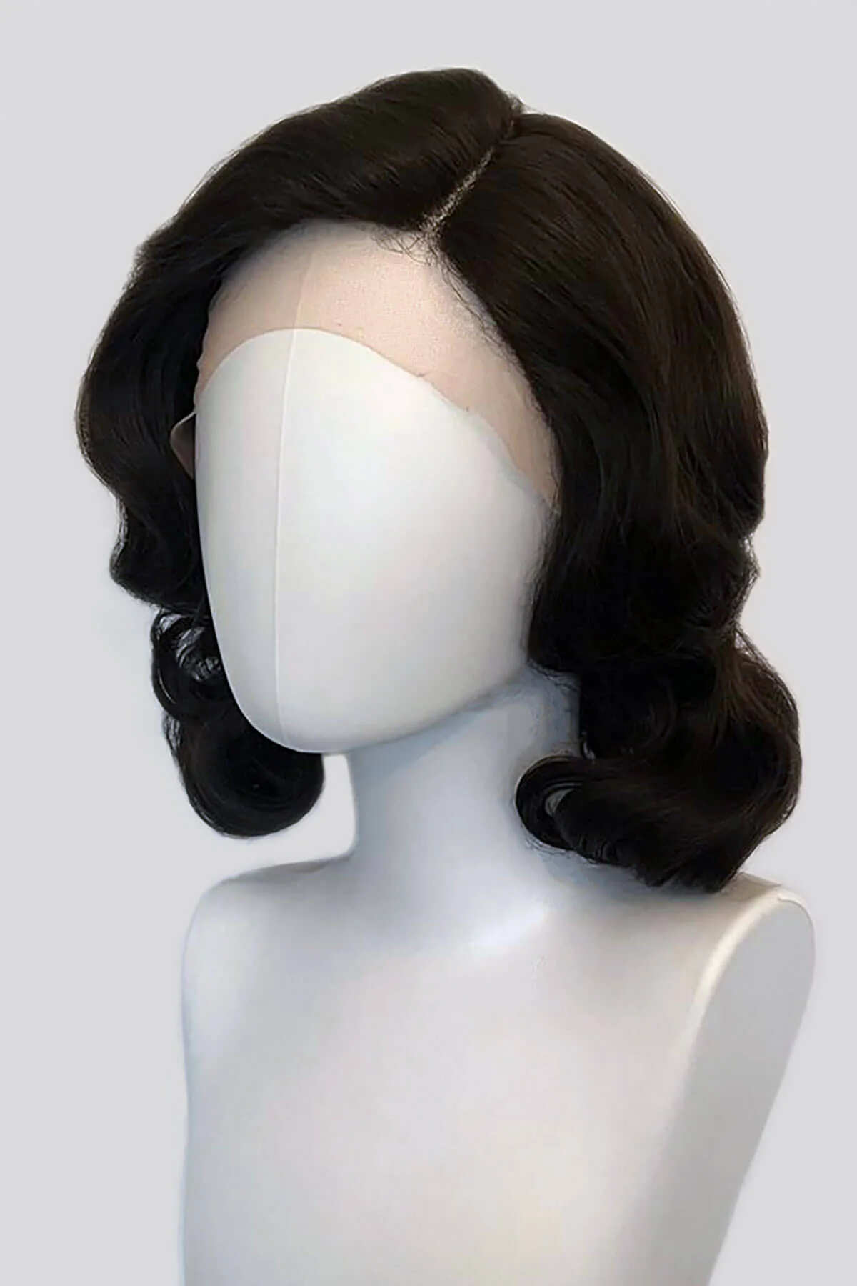 Brown lace front wig, pinup/vintage style, mid length with finger waves: Agatha - Image 5