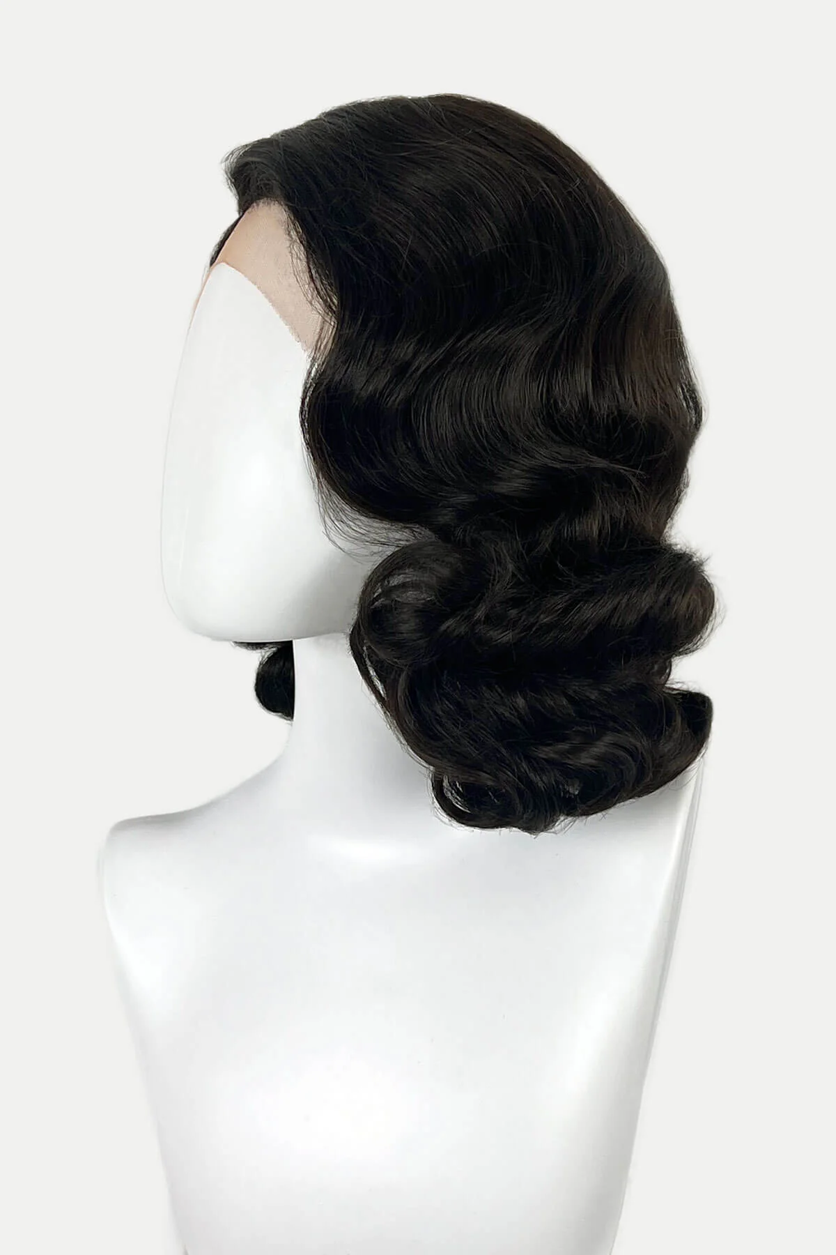 Brown lace front wig, pinup/vintage style, mid length with finger waves: Hattie - Image 2