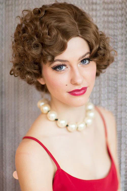 Brown wig, short retro style with finger waves: Cecelia - Image 7