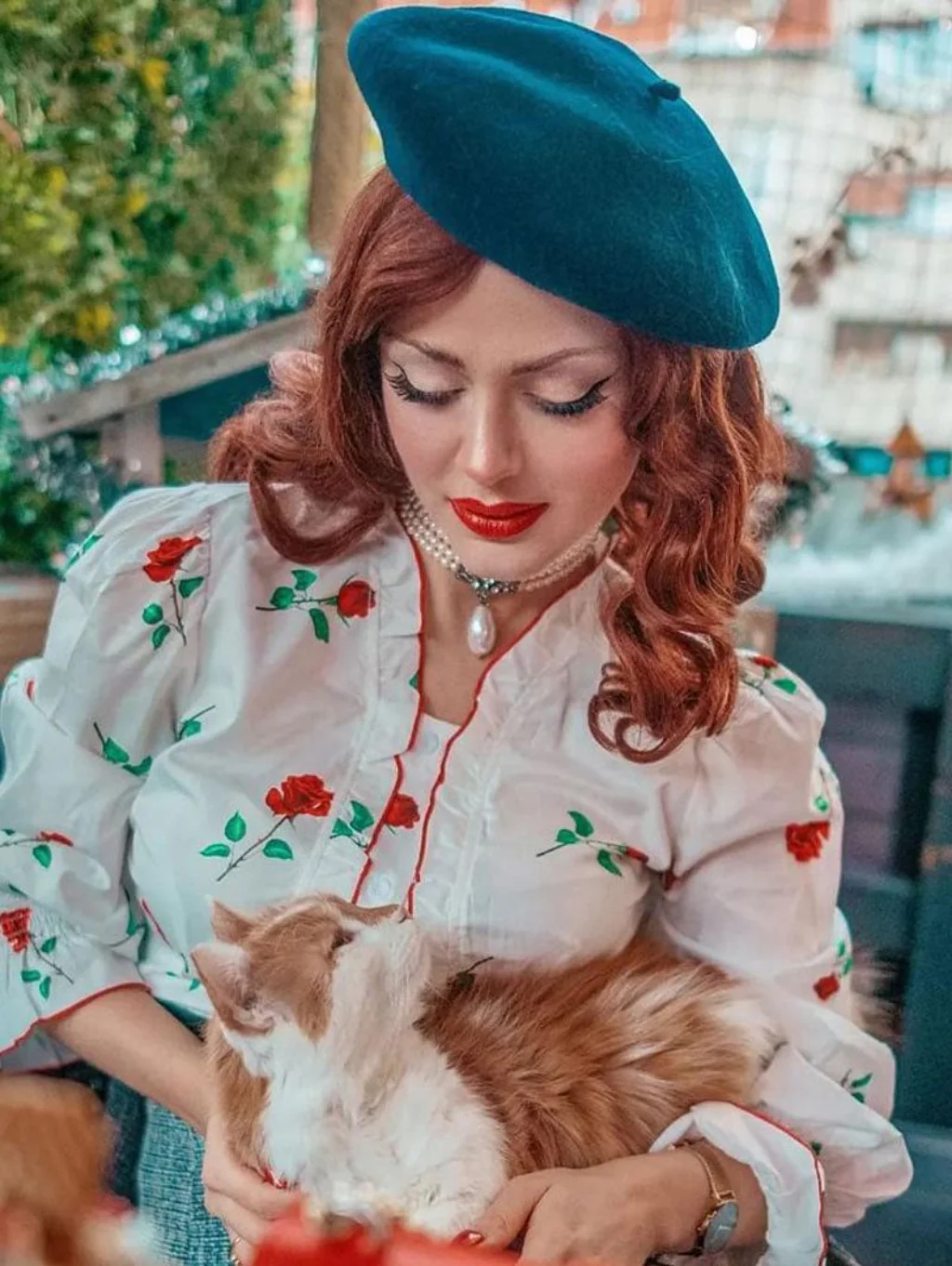 Shoulder length, copper red, wig with gentle hollywood waves: Banbury - Image 3