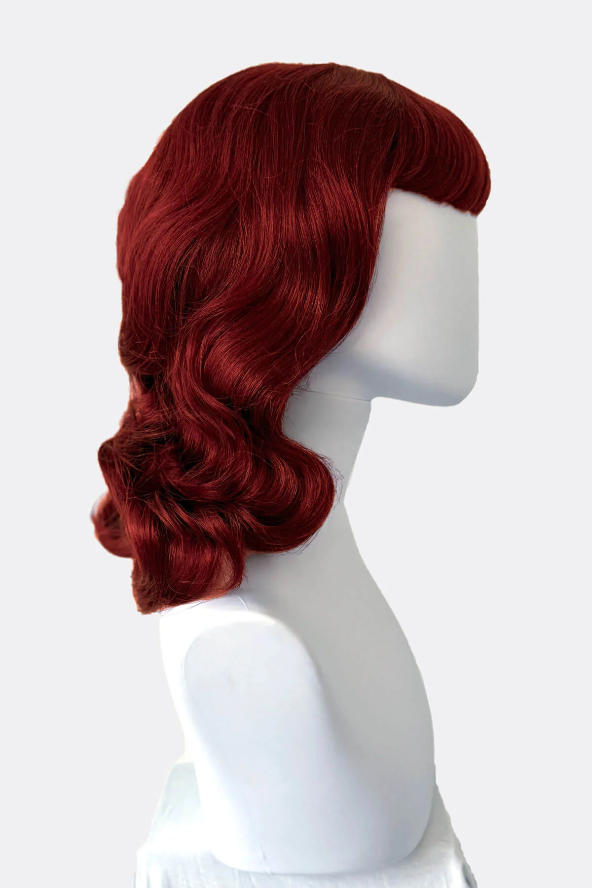 Copper red pinup wig, curled with short fringe: Kitty - Image 4