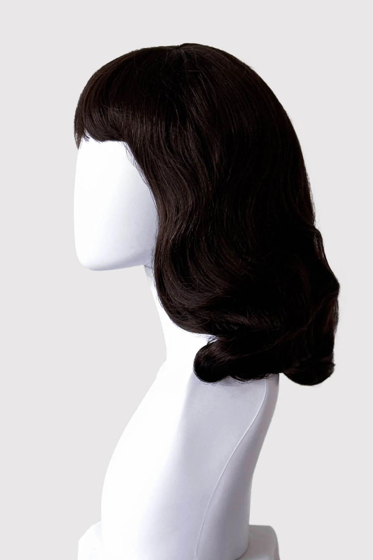 Dark brown pinup style wig, finger waved with short fringe, 1950s style: Becca - Image 3