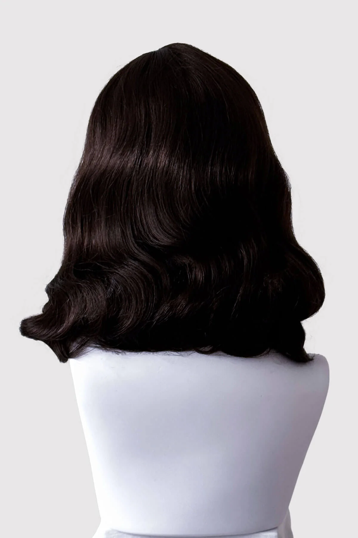 Dark brown pinup style wig, finger waved with short fringe, 1950s style: Becca - Image 4