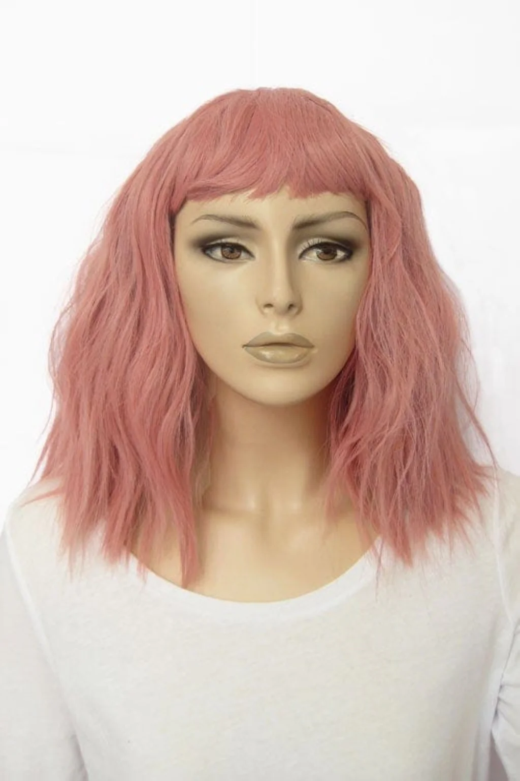 Dusty pink long wavy bob wig (LOB) with textured waves: Fearne - Image 6