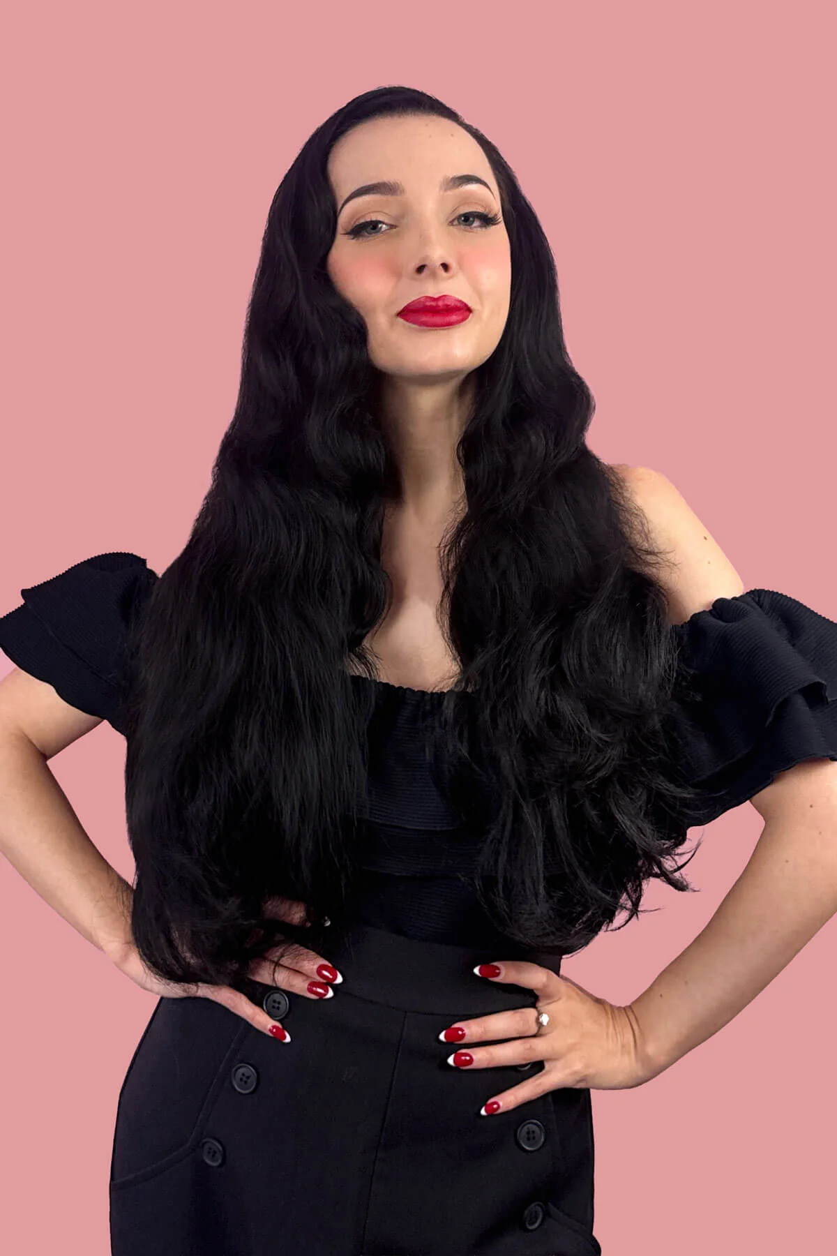 Black half wig hairpiece with long waves: Jessie - Image 7