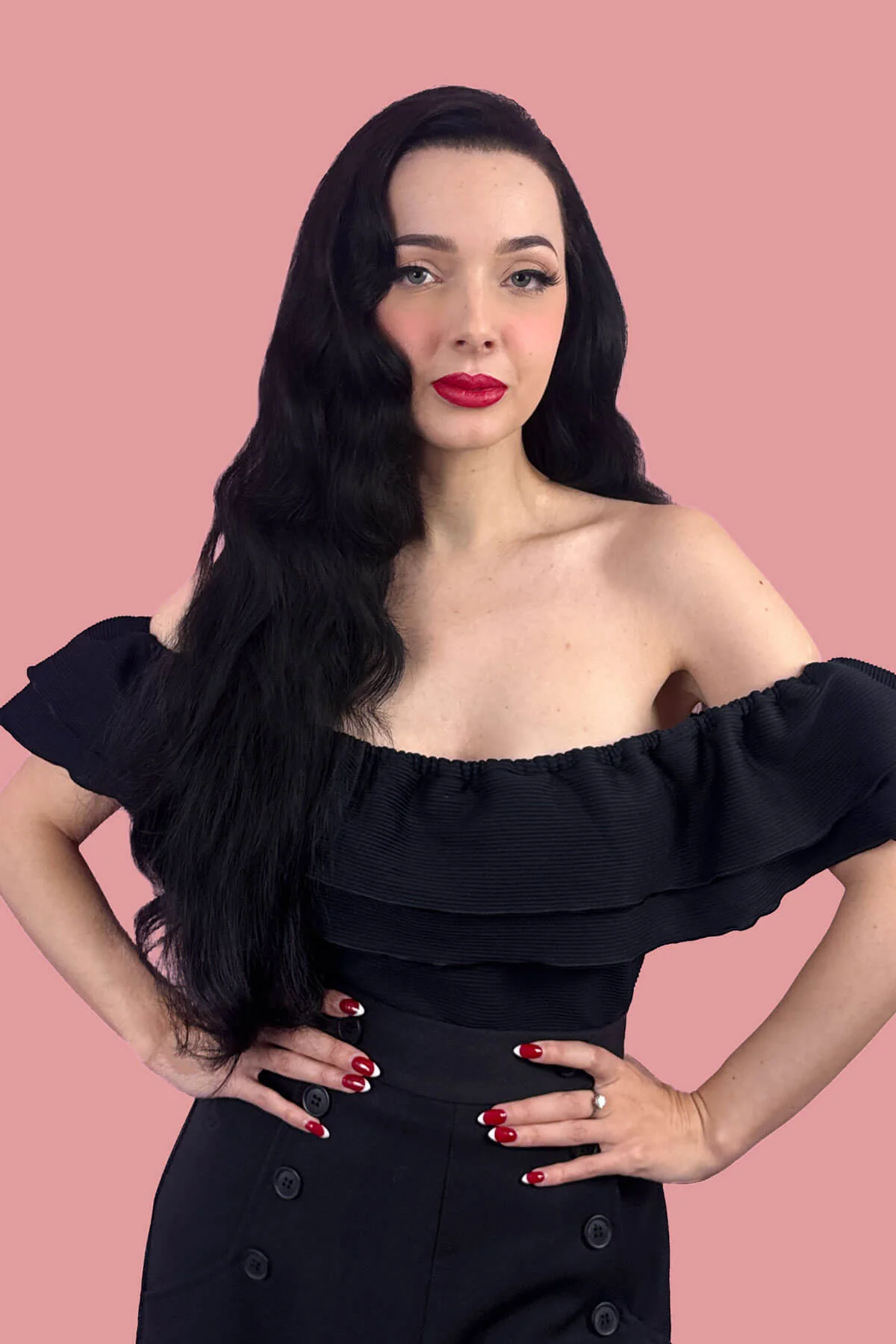 Black half wig hairpiece with long waves: Jessie - Image 8