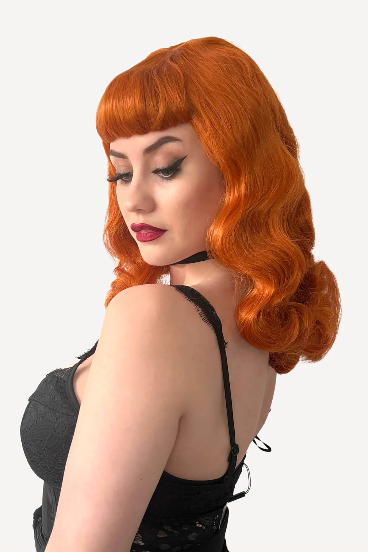 Ginger pinup style wig, finger waved with short fringe: Sienna - Image 3