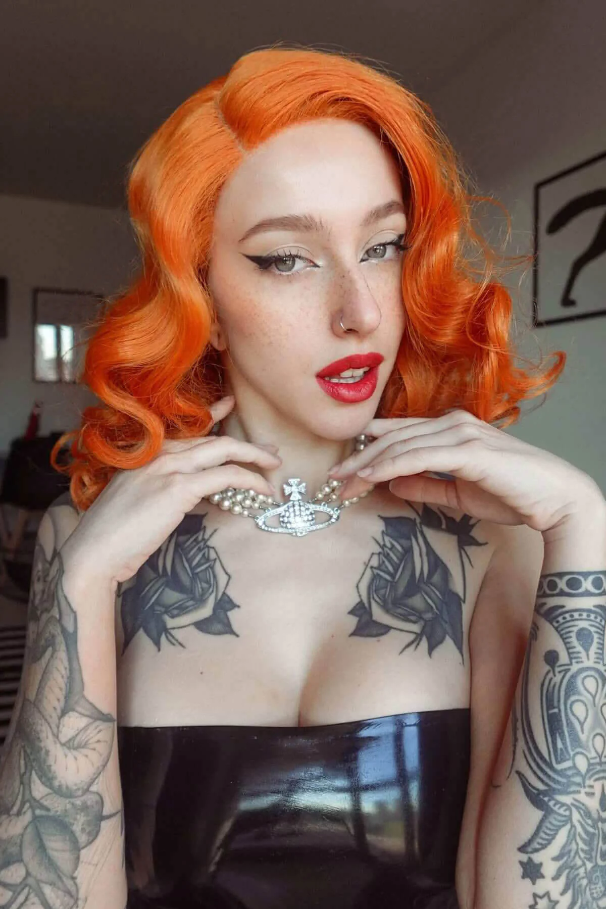 Ginger pinup lace front wig with vintage style finger waves: Lula - Image 8