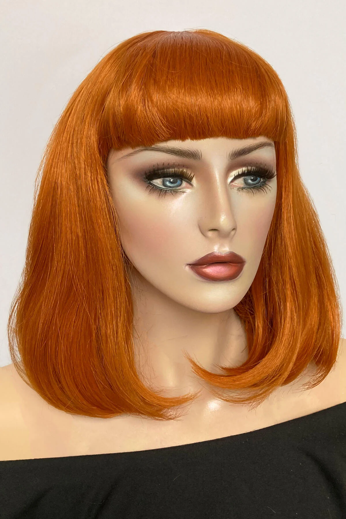 Ginger long bob wig with a short retro style fringe: Bonnie - Image 6