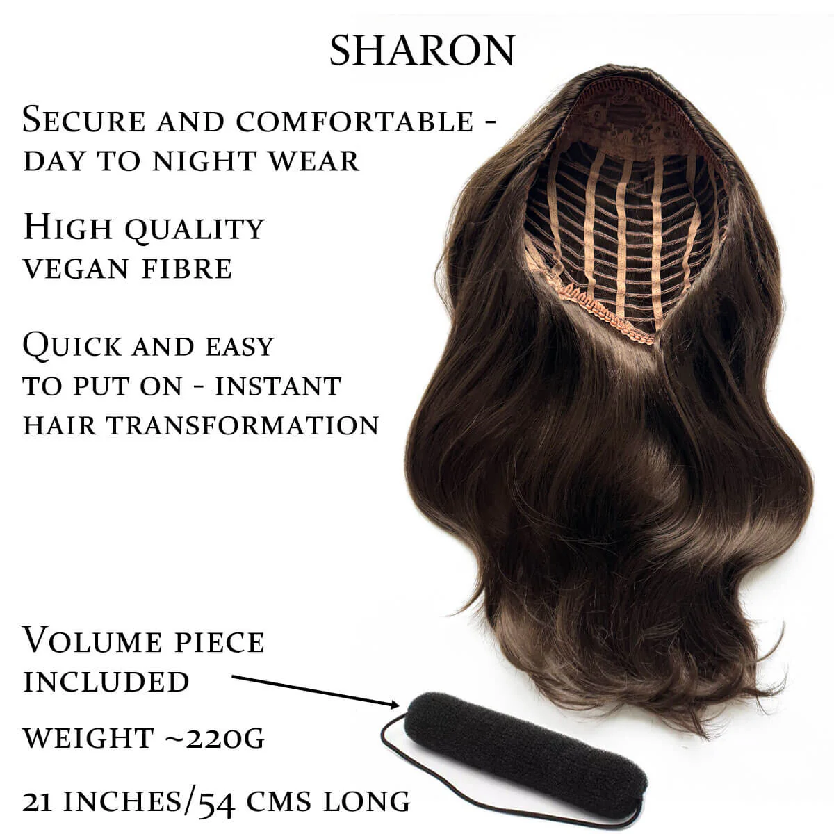 Half wig hairpiece, long and wavy, Flexihair (Heat styleable) and volume ring for high crown: Sharon - Image 19