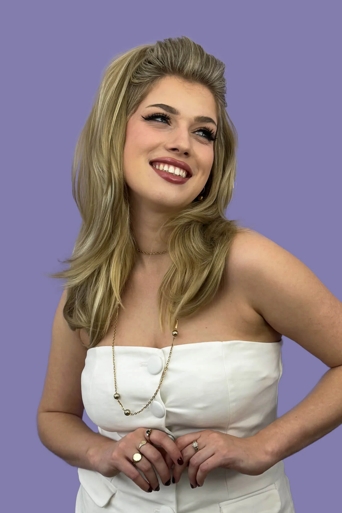 Half wig hairpiece, long and wavy, Flexihair (Heat styleable) and volume ring for high crown: Sharon - Image 3