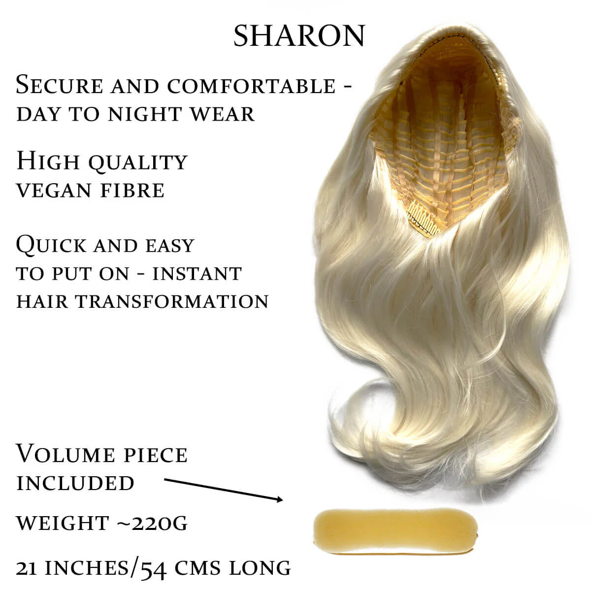 Half wig hairpiece, long and wavy, Flexihair (Heat styleable) and volume ring for high crown: Sharon - Image 35