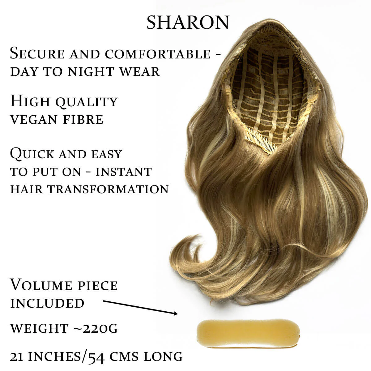 Half wig hairpiece, long and wavy, Flexihair (Heat styleable) and volume ring for high crown: Sharon - Image 7