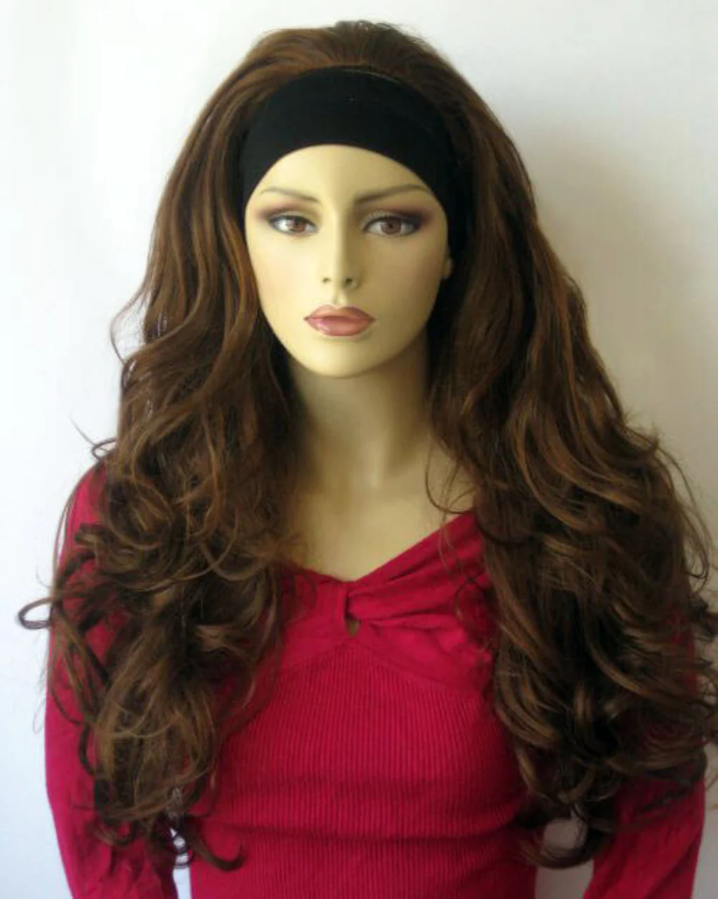 Light auburn half wig hairpiece (3/4 wig), loose curls: Breanna - Image 3