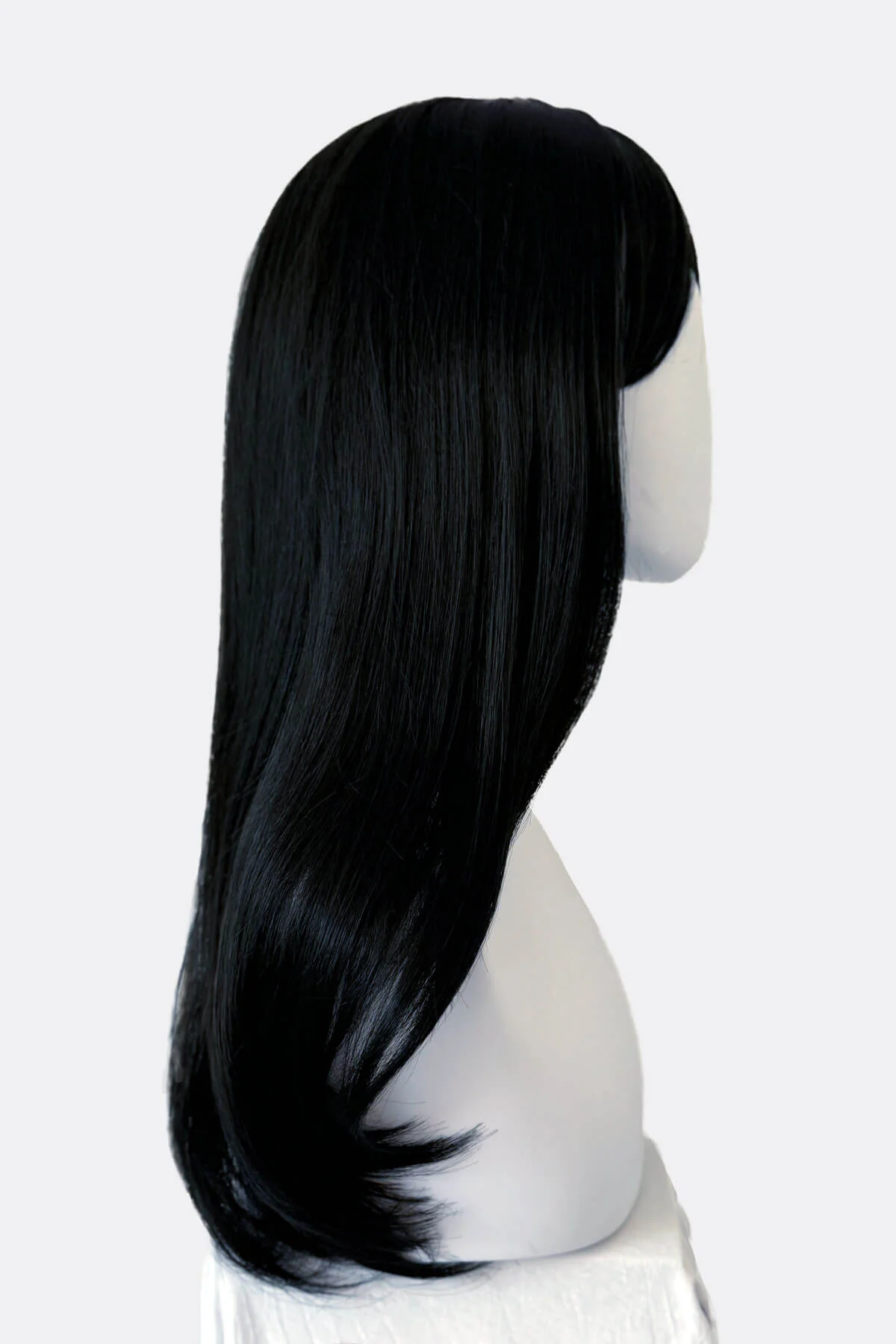 Long black wig, face frame style with full, sweeping fringe: Corina - Image 8