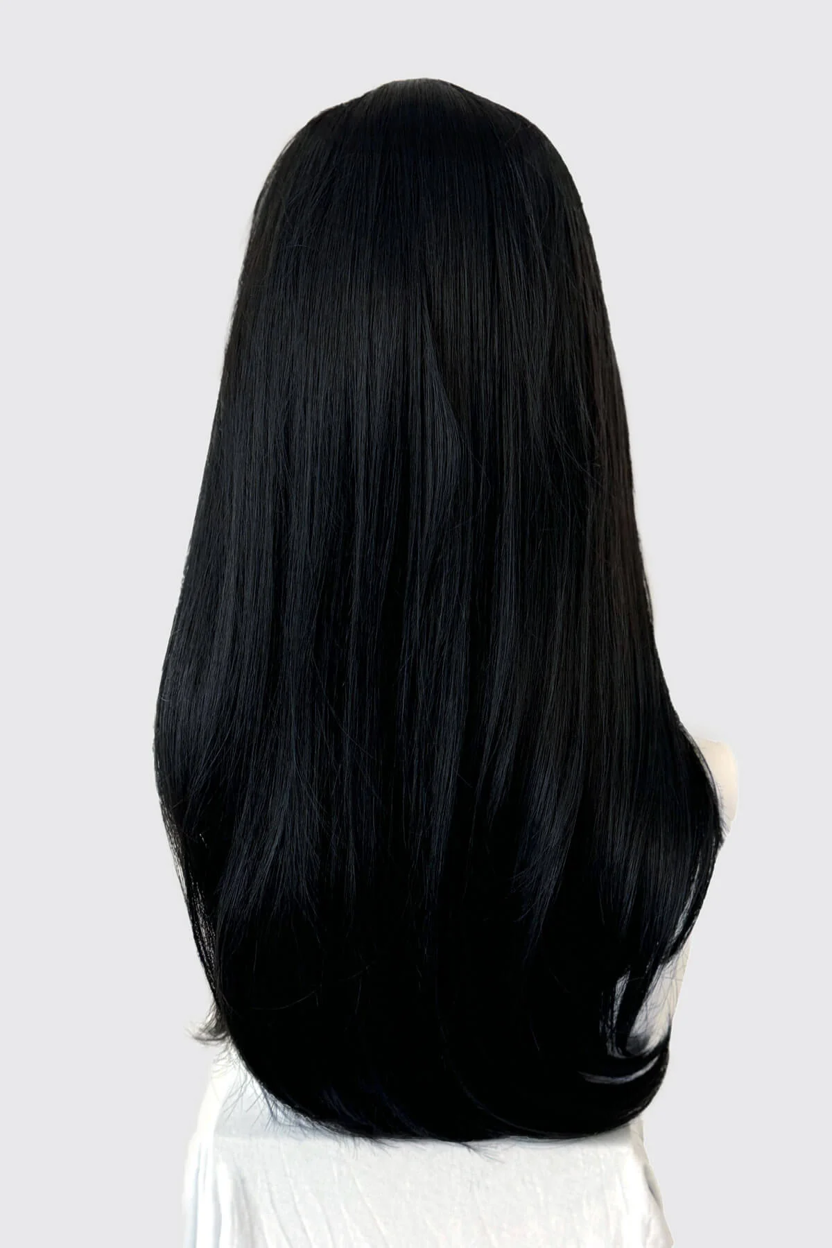 Long black wig, face frame style with full, sweeping fringe: Corina - Image 9